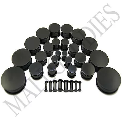 V093 Black Acrylic Single Flare Ear Plugs Earlets 10G To 1-1/4  2.5mm To 32mm • $7.95
