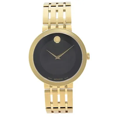 Movado Mens Esperanza Gold Black Dial Swiss Museum Dress Watch 0607059 Running • $798