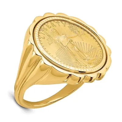 14k Yellow Gold 1/10oz American Eagle Diamond-Cut Coin Ring CR3D/10AEC • $2262.01
