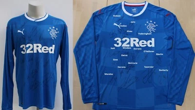 £160 • Buy 2017-18 Rangers Home Shirt Squad Signed Inc. Morelos & Tavernier + COA & Map