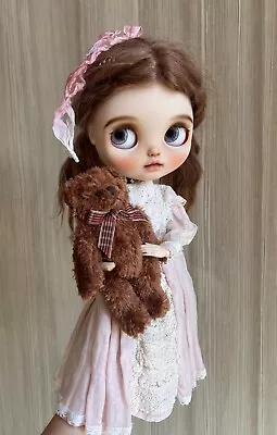 Blythe Doll Clothes --  Classic Vintage Light Pink & White Lace Dress (OOAK) • $199