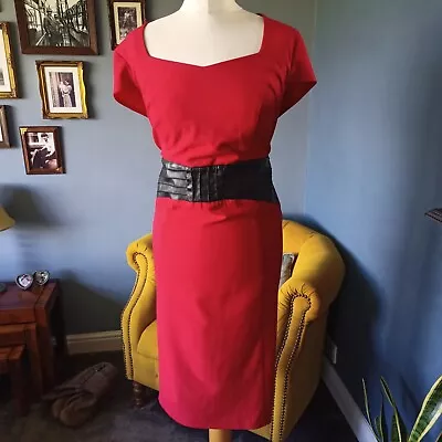 Magisculpt Red Slimming Pencil Dress Size 16 • £12