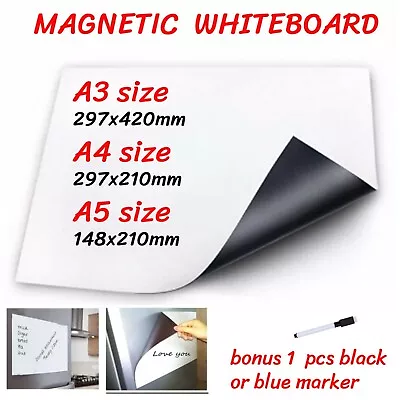 $4.92 • Buy A3 A4 A5 Fridge Magnetic Whiteboard Free Pen Marker Eraser Memo Reminder Magnet