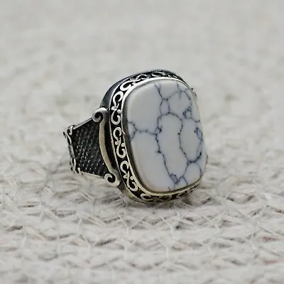 Men's Ring Turkish Handmade 925 Sterling Silver Jewelry White Howlite All Size • $52