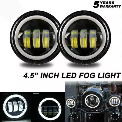 Pair 4.5  Inch LED Projector Round Fog Light Angel Eyes Ring DRL Motorcycle • $36.20