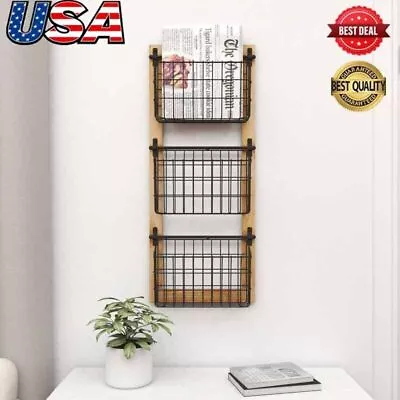 Farmhouse 3 Tier Hanging Metal Magazine Rack Holder Wall Mounted Organizer NEW • $39.52