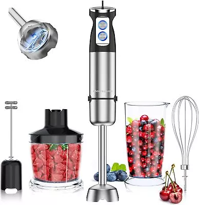 1000W Hand Blender 5 In 1 Immersion Stick Blender Set Stainless Steel With Froth • £44.64
