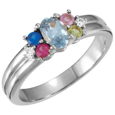 Mother's Family Ring Sterling Silver 1 3 Or 5 Oval And Round Birthstones • $80