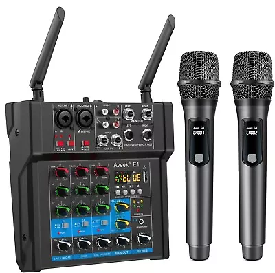 Aveek 150W X2 Powered Amplifier Audio Mixer4 Channel With Dual Wireless Mic • $69.99