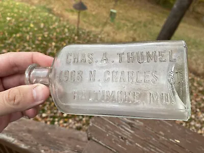 Chas A. Thumel 1908 N. Charles St. Baltimore MD Whiskey Flask Maryland • $19.99