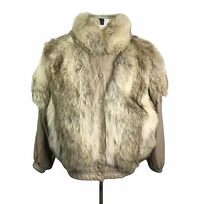 Mens Coyote Fur Detachable Leather Sleeves Luxurious Coat Bomber Jacket Mens L • $779.40