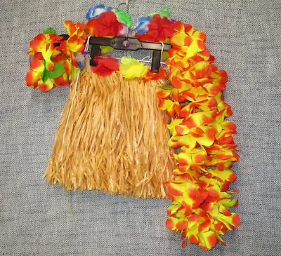 Natural Hawaiian Grass Skirt Flower Hula Garland Ladies Fancy Dress Costume • $9.99