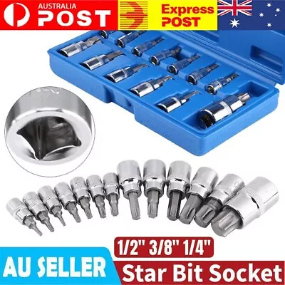 13pcs Drive Case Torx Star Bit Socket Set  T8-T70 3/8'' 1/2'' 1/4  • $19.99