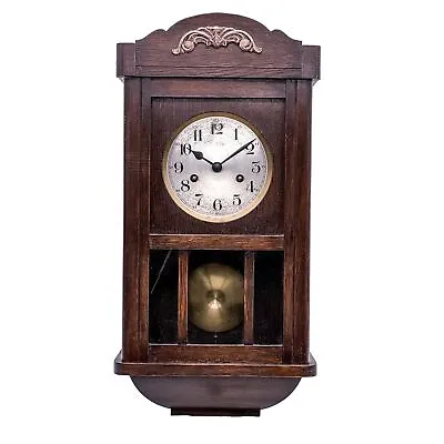 Antique Nouveau Wall Clock Pendulum Cantilever 694 With Wooden Housing Mechanic • $525.81