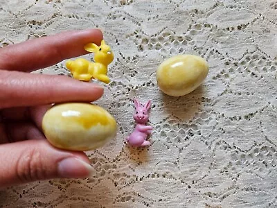 Vintage Miniature Easter Decorations Ceramic Eggs Plastic Bunnies FREE US SHIP • $12.99