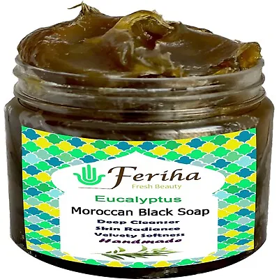 FERIHA Moroccan Eucalyptus Black Soap 100% Natural Artisan Beldi Soap • $17.50