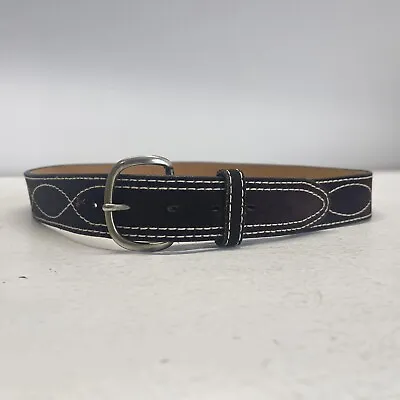 Stitched Western Dark Brown Suede Cowhide Adjustable Belt Silver Tone 35-39  USA • $15.95