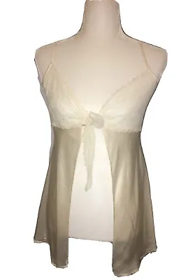 Victoria Secret 100% Silk Ivory Lace Sheer Babydoll Front Tie S Bridal Chemise • $29.99