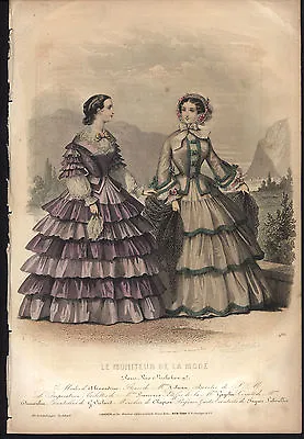 Jules David Hand-colored Lithograph Moniteur De La Mode Fashion Plate 1854 Paris • $50