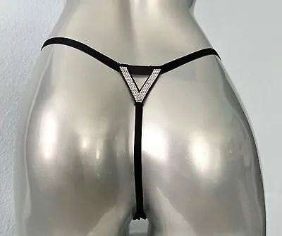 Victorias Secret NWT Black Stretchy Very Sexy Micro Rhinestone G V String Panty • $19.99