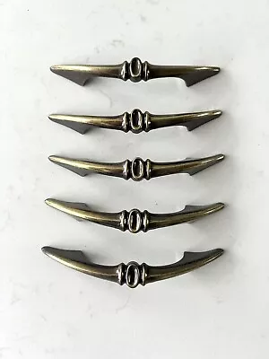 Set Of 5 Vintage Mid Century Modern Brass Tone Drawer Pulls Handles - 3” Centers • $24.99