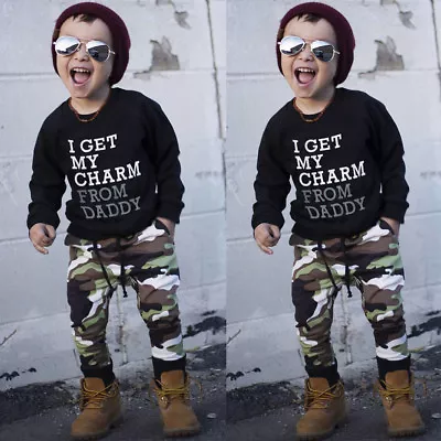 Winter Toddler Kids Baby Boy T Shirt Tops + Camouflage Pants Outfits Clothes Set • $21.49