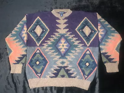 Mens VTG Lands End Alpaca Wool Indian Blanket Sweater Size XL • $74.99