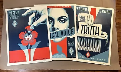 Defend Democracy -Shepard Fairey Obey Giant - Matching # Set Of 3 Signed Posters • £403.82