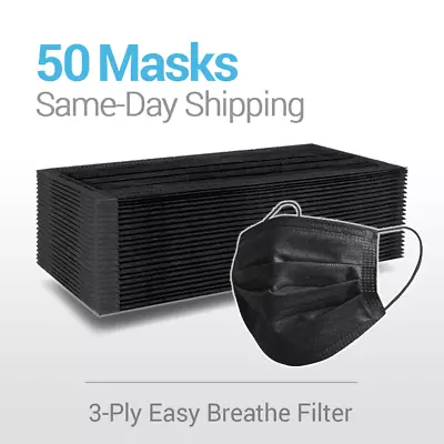 [Black] 50 Pcs Disposable Face Masks 3-Ply Non Medical Surgical Earloop Cover • $6.99