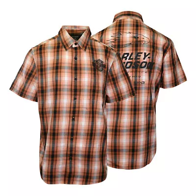 Harley-Davidson Men's Shirt Orange Plaid Screamin' Eagle S/S Shirt (S56) • £36.29