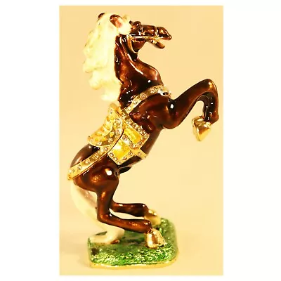 Bejeweled Enameled Animal Trinket Box/Figurine With Rhinestones-Rearing Horse • $19.99