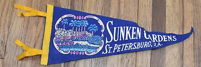 Vintage St Petersburg FL Sunken Gardens 17  Felt Souvenir Pennant • $14.95