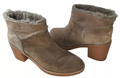 UGG KASEN SUEDE/ SHEEPSKIN HIGH HEEL ANKLE BOOTS Taupe/chestnut Brown US 10 • $39.99