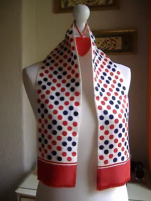 Scarf Vintage Japanese 100% Acetate Twill 1970's Red White & Blue Dots • £14.50