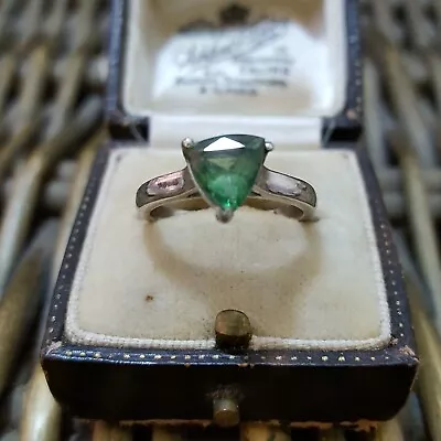 925 Sterling Silver Ring Natural Colombian Emerald Size L.5 US 6 Solitaire  • £47.99