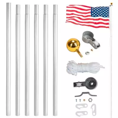 25/20FT Sectional 16 Gauge Rustproof Aluminum Flagpole +2 American Flag Pole Kit • $44.99