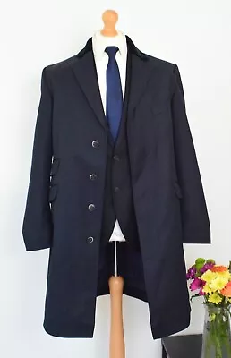 HACKETT Navy Whipcord Covert Coat £725 Size 44R/54R XL Velvet Collar XXL • £79.99