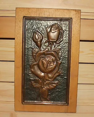 Vintage Wall Hanging Copper/wood Plaque Still Life Flowers Roses • $110.25