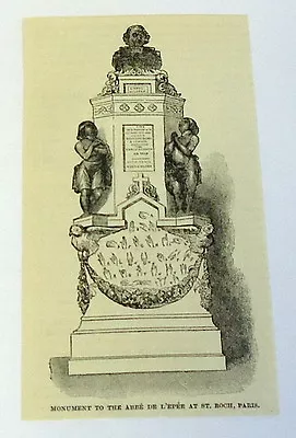 1885 Magazine Engraving ~ MONUMENT TO ABBE DE L'EPEE Paris • $4.76