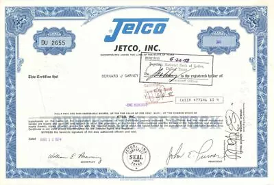 Jetco Inc. - Stock Certificate - Aviation Stocks • $17.09