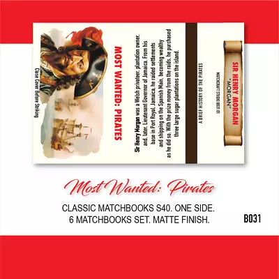 Most Wanted: Pirates. 6 New Matchbooks. Collector Phillumeny Memorabilia History • $14.95