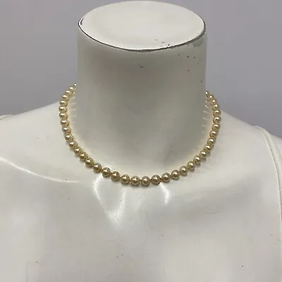 Vintage Crown Trifari Pearl Necklace 1 Strand 5.6 Mm 15 3/4  Long • $20.42
