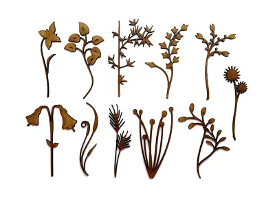 Wooden MDF Floral Flower Branch Craft Shape Laser Cut Embellishment SET OF 11 • £3.29