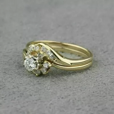 14K Yellow Gold Finish 2Ct Round Lab-Created Diamond Engagement Bridal Ring Set • $92.99