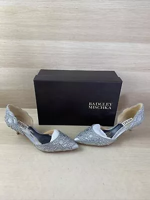 $59.99 • Buy NWB Badgley Mischka GINNY Silver Studded Leather Pointy Toe Dress Pumps Size 7.5