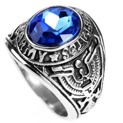 Vintage Blue CZ America Eagle US Army Ring Stainless Steel Army Veteran Ring • $11.98