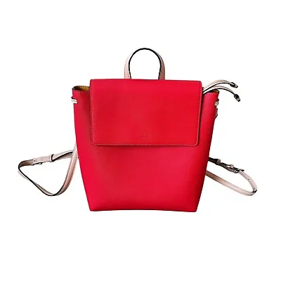 Oroton Estate Red Mini Leather Backpack Silver Hardware Quiet Luxury Top Handle • $75