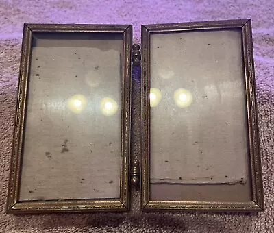 Vintage Gold Tone Metal Double Picture Frame Bifold Ornate • $16.95
