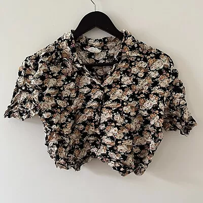 Vintage Cropped Blouse Shirt Top Size 10 Multicoloured Floral Boho Retro 90s • £11.39