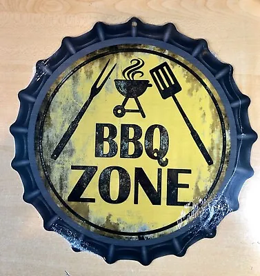  BBQ ZONE  12   METAL BOTTLE CAP SIGN-Baked Ink -Outdoor/Indoor   U34 • $15.99